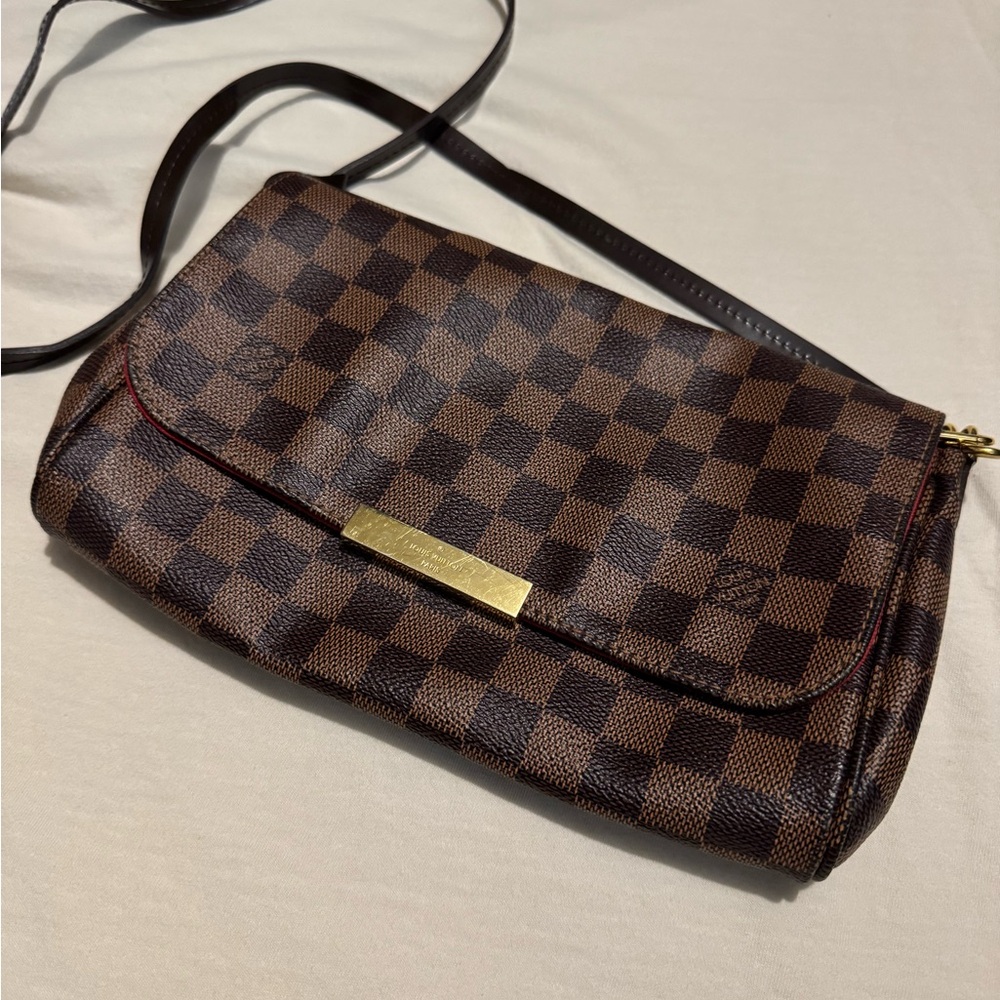 Louis Vuitton Brown Checkered Crossbody Bag with Gold Hardware